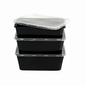 BLACK MICROWAVE CONTAINER 1000ML +LIDS - Image 1