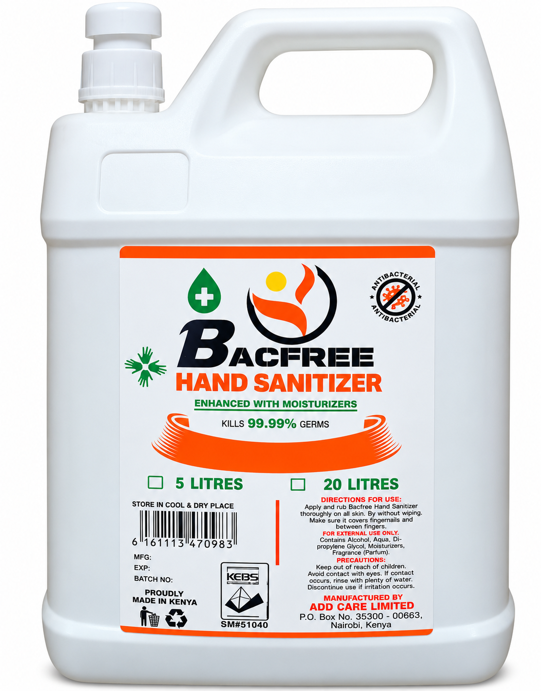 Bacfree liquid hand sanitizer 5litre